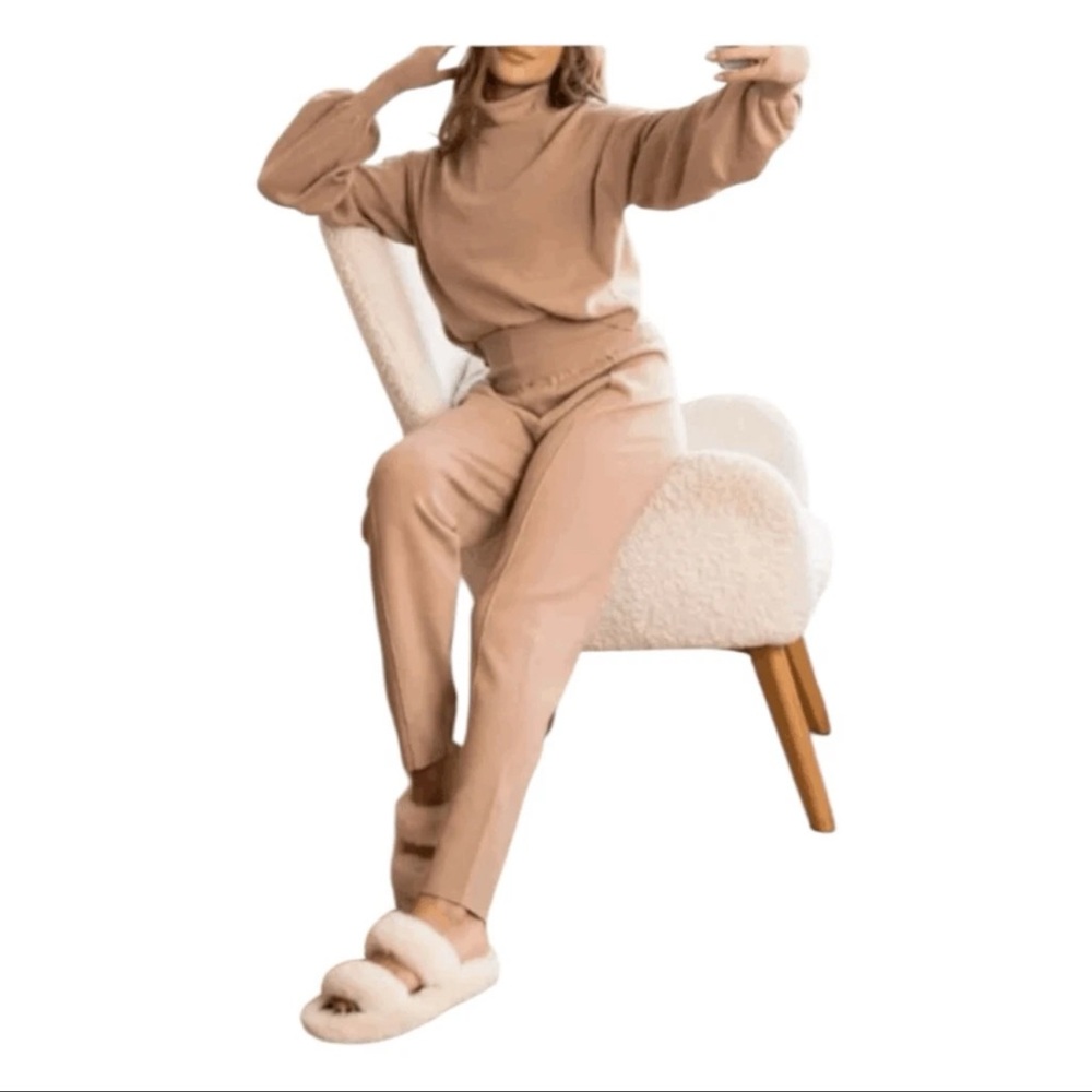 Silk & Salt Luxe Lounge Set Taupe Knit Two Piece Sweater Pants NWT Small #189 - Picture 7 of 8